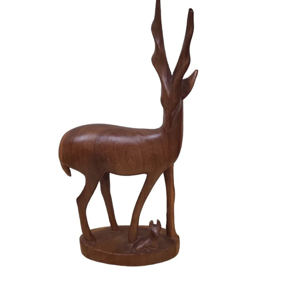 VINTAGE Hand Carved Wood Antelope Gazelle Statue Figurine African Animal Decor - Picture 1 of 2